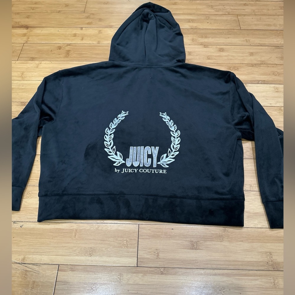 Juicy by Juicy Couture Velour Hooded Track Jacket Women’s XL Pitch Black Logo